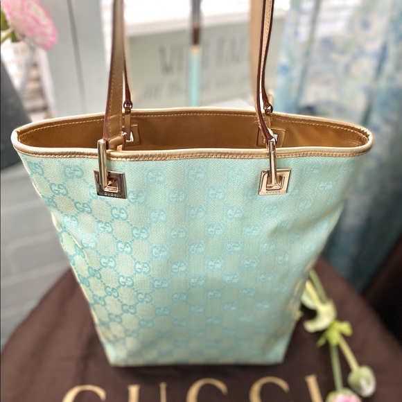 Small Gucci Monogram Guccissima Baby Blue Canvas Tote - Picture 3 of 15